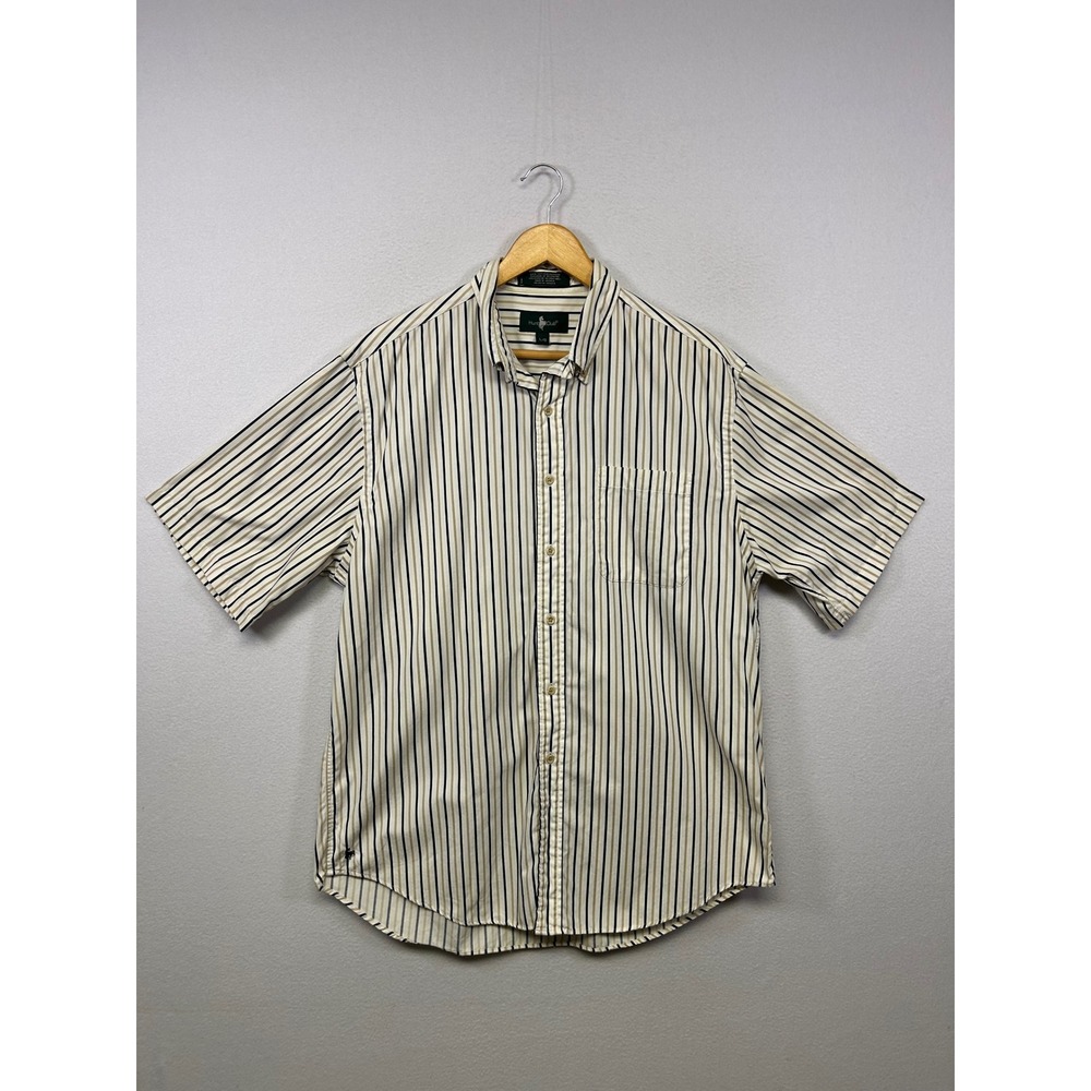 Preppy Hunt Club Mens Large White Striped Short Sleeve Button Down Shirt